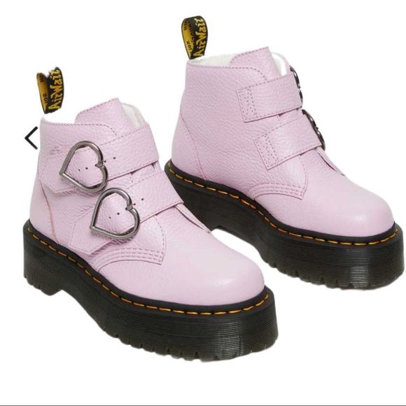 Dr. Martens Light Pink Devon Heart Leather Platform Boots - Picture 6 of 14